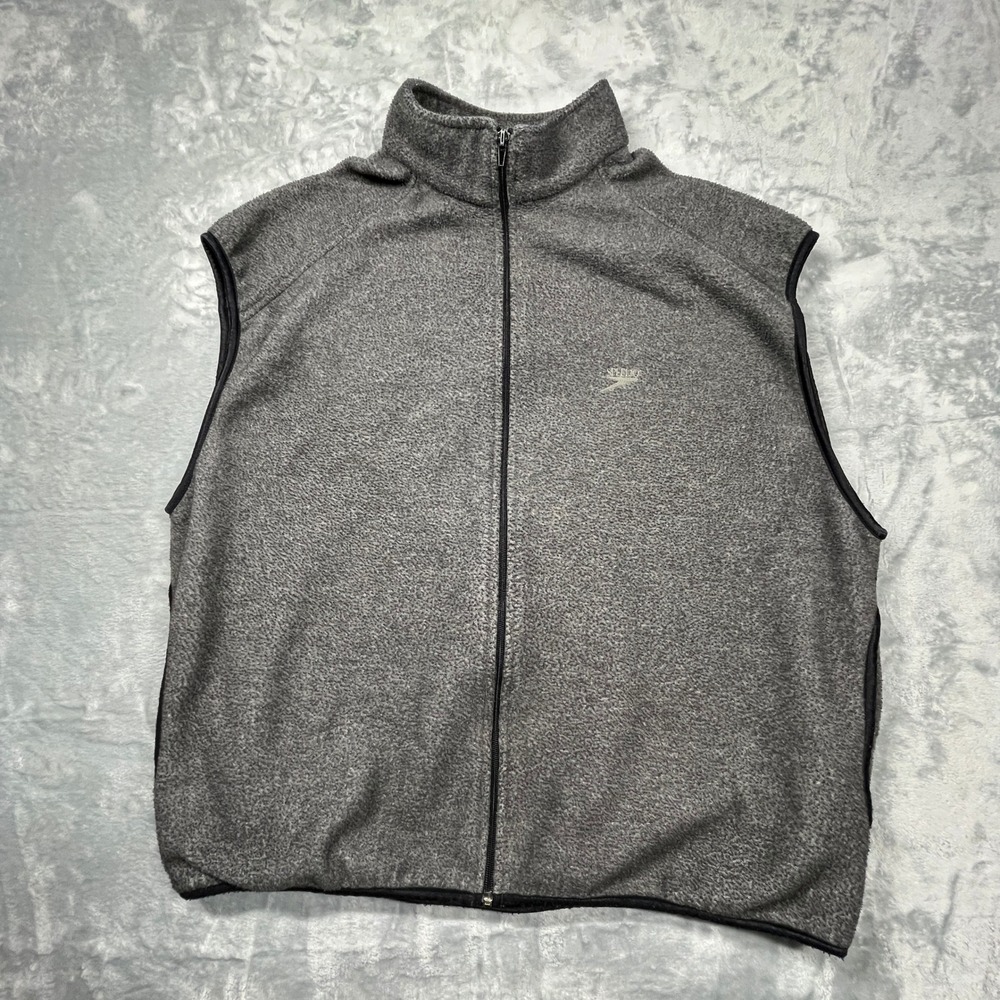 Vintage Speedo Fleece Vest Mens Gray Full Zip Mock Neck Heathered Sleeveless 2XL